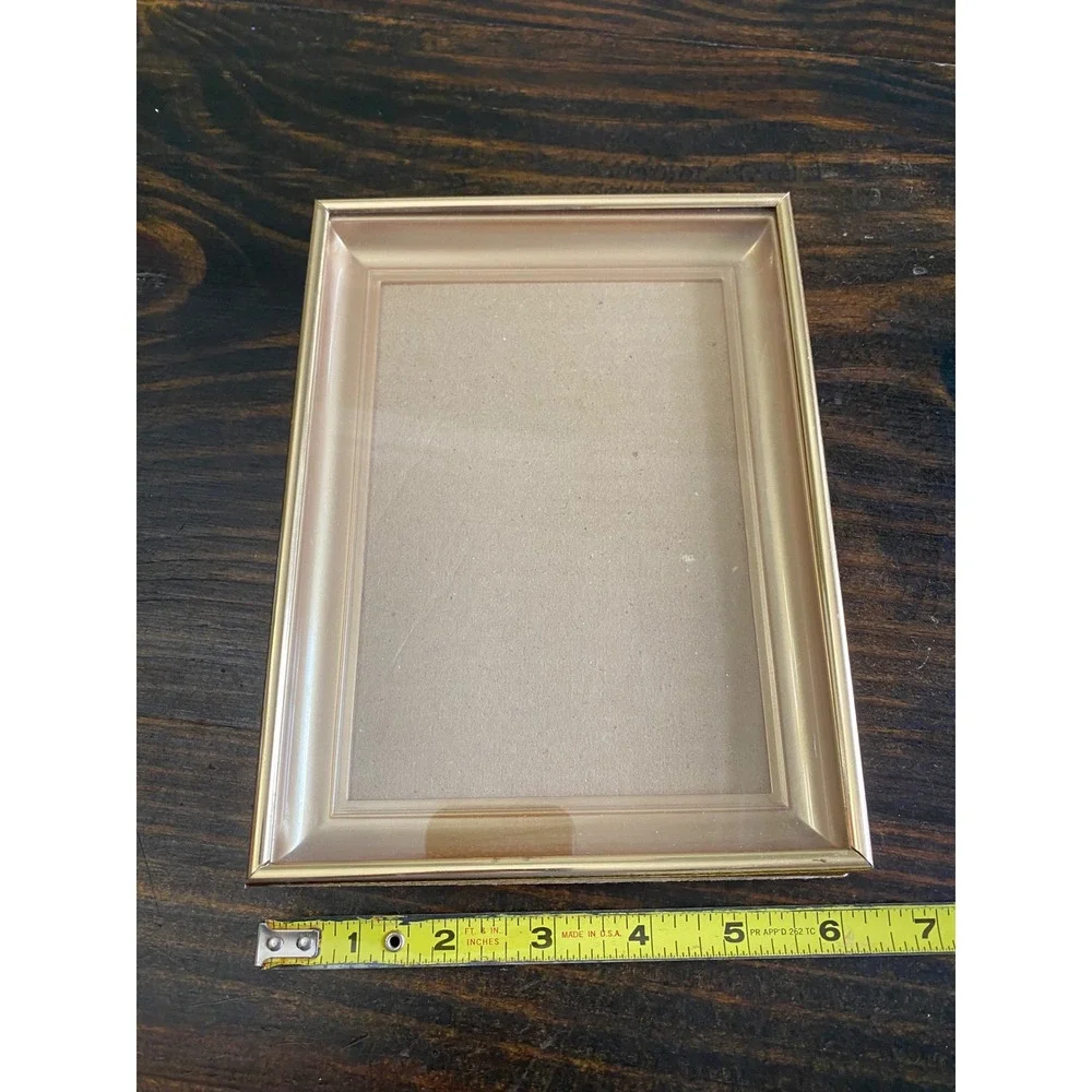 Gold Tone Textured Metal Beveled 5x7 Picture Frame Tabletop Wall Mount Vintage